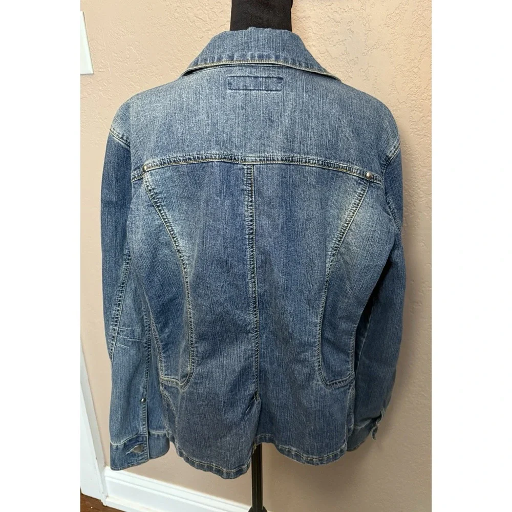 Baccini Women's Denim Jean Jacket 2 Button Blazer W/ Studs & Frayed Trim XL 90s